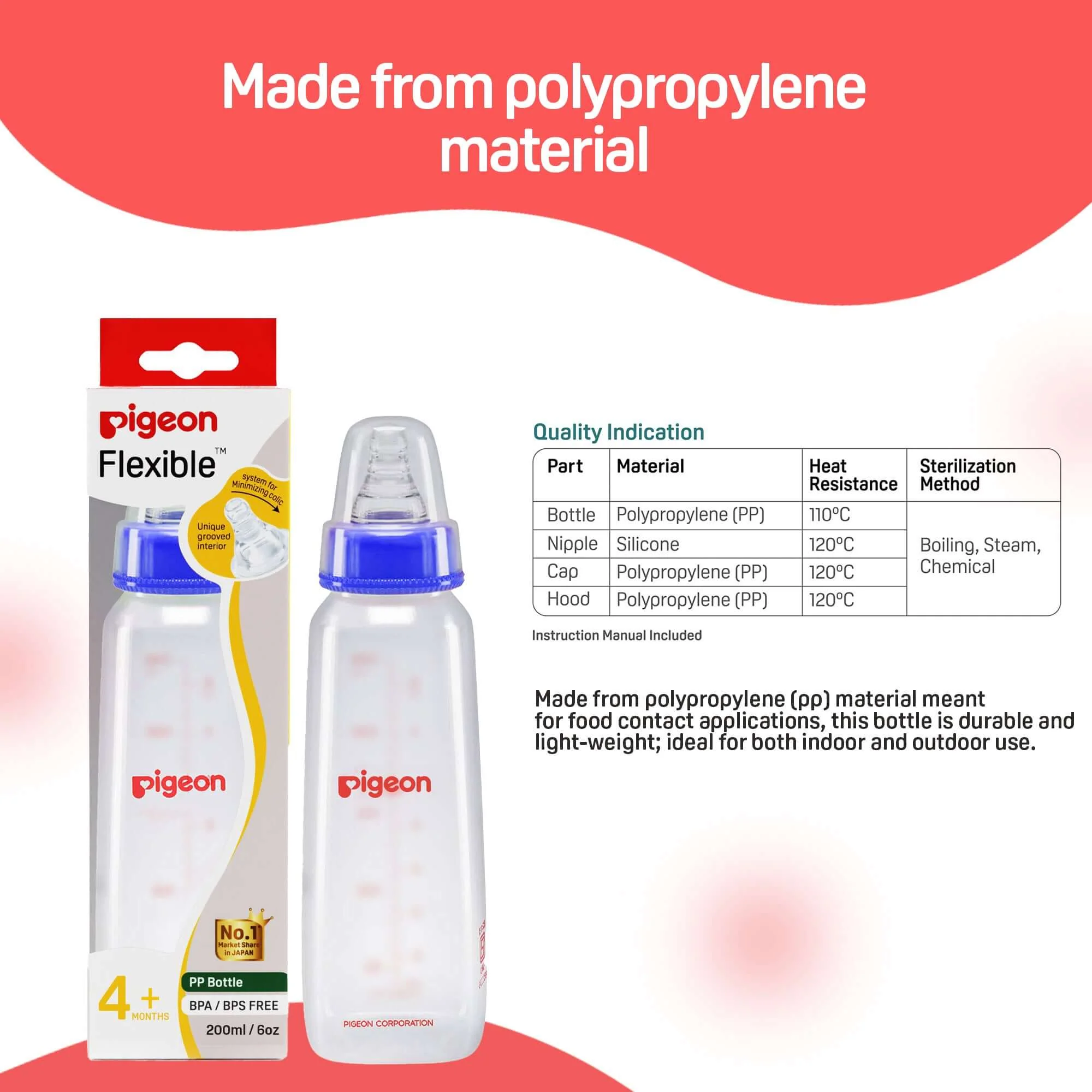 Peristaltic Nursing Bottle Kpp 200ml Nipple M | Silicone Feeding Bottle for 4 month+ | Pigeon IN - Image 8