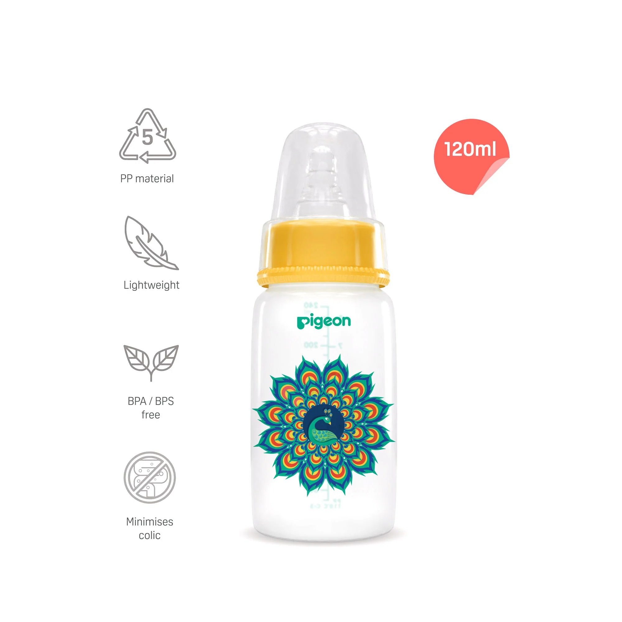 Peristaltic Nursing Bottle RPP 120ML (Yellow) Peacock  S Size - Image 3