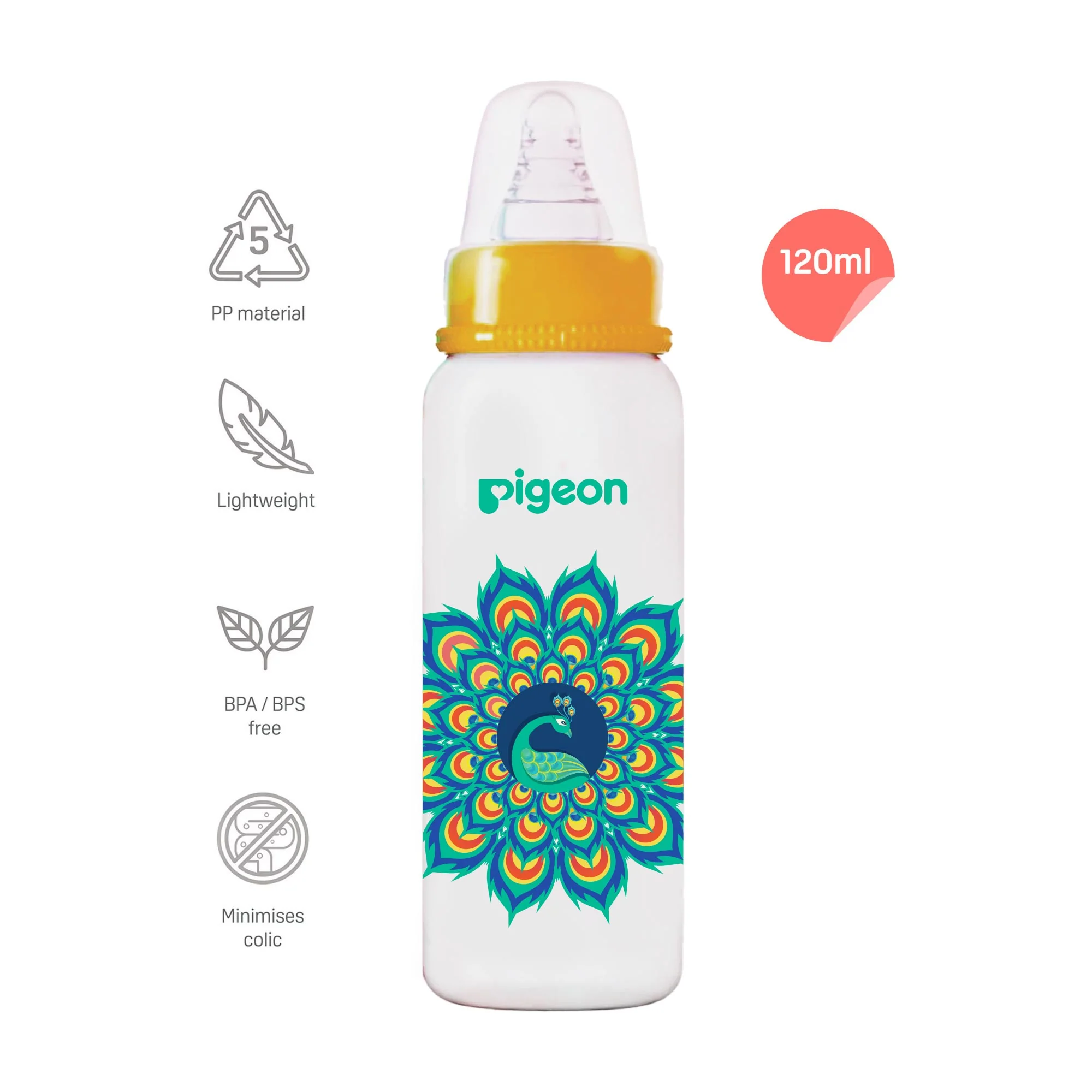 Peristaltic Nursing Bottle RPPD 240ML (Yellow) Peacock  L SIZE - Image 3