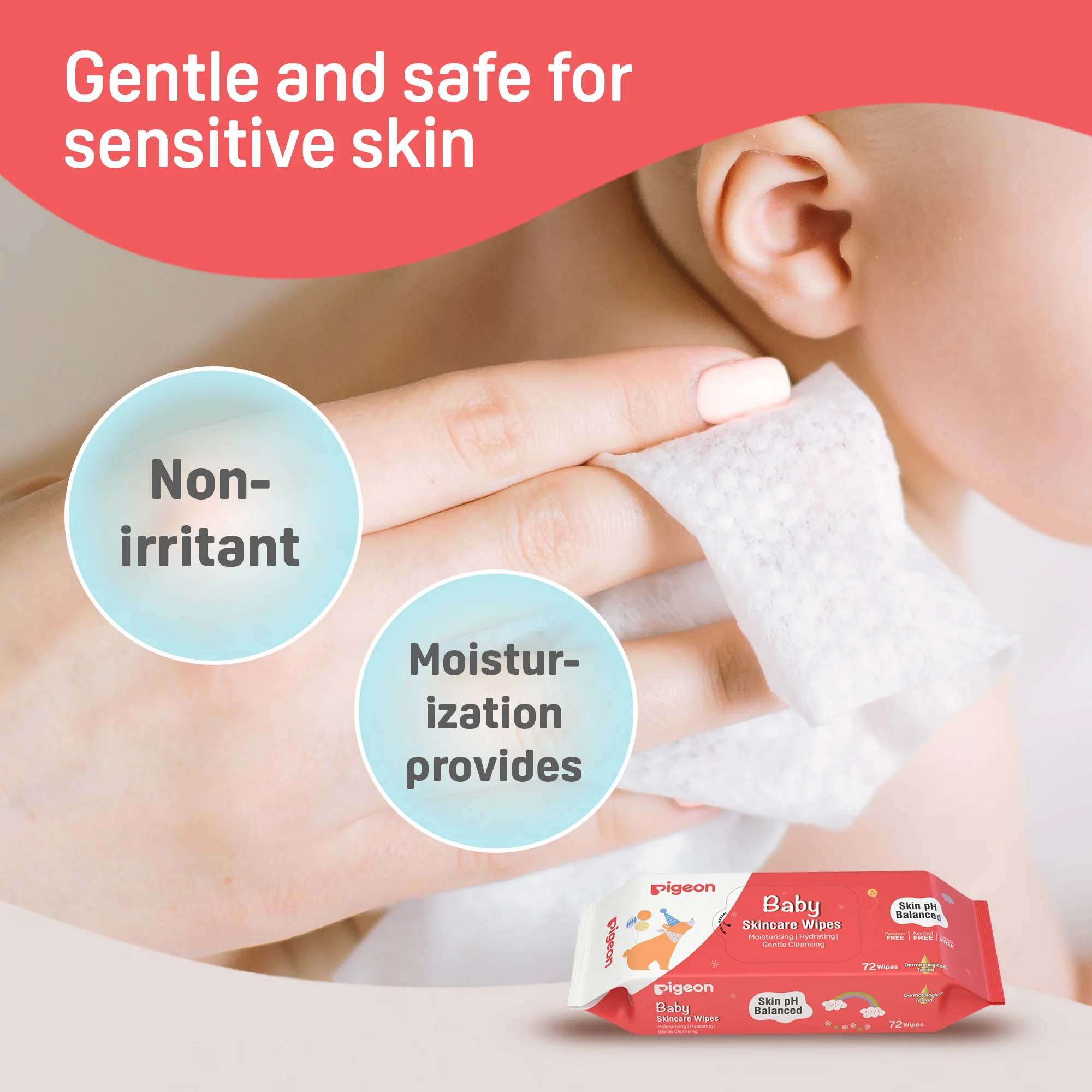 Pigeon Baby Skincare Wipes 72 Sheets-Lilial Free - Image 4