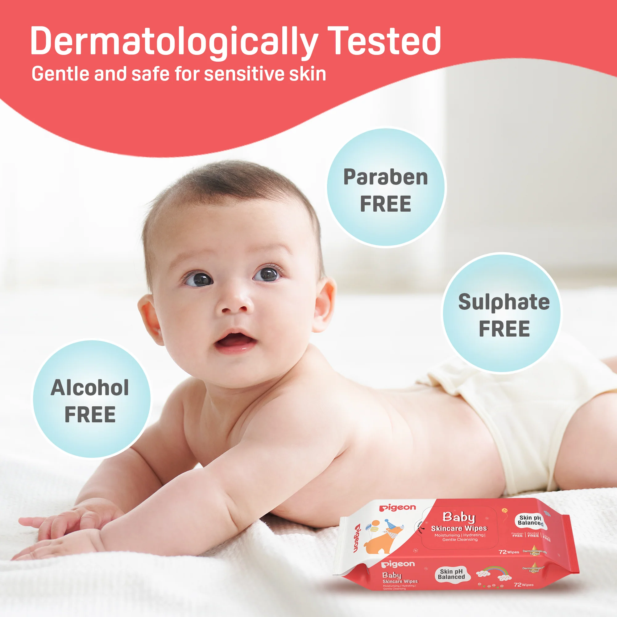 Pigeon Baby Skincare Wipes 72 Sheets-Lilial Free - Image 5