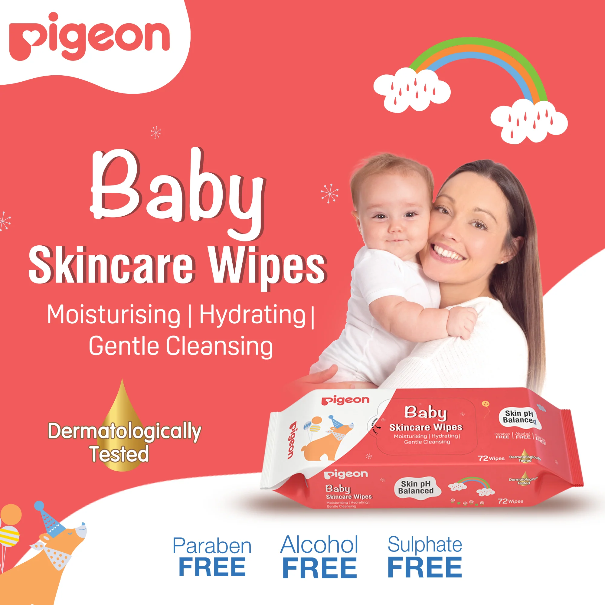Pigeon Baby Skincare Wipes 72 Sheets-Lilial Free - Image 6