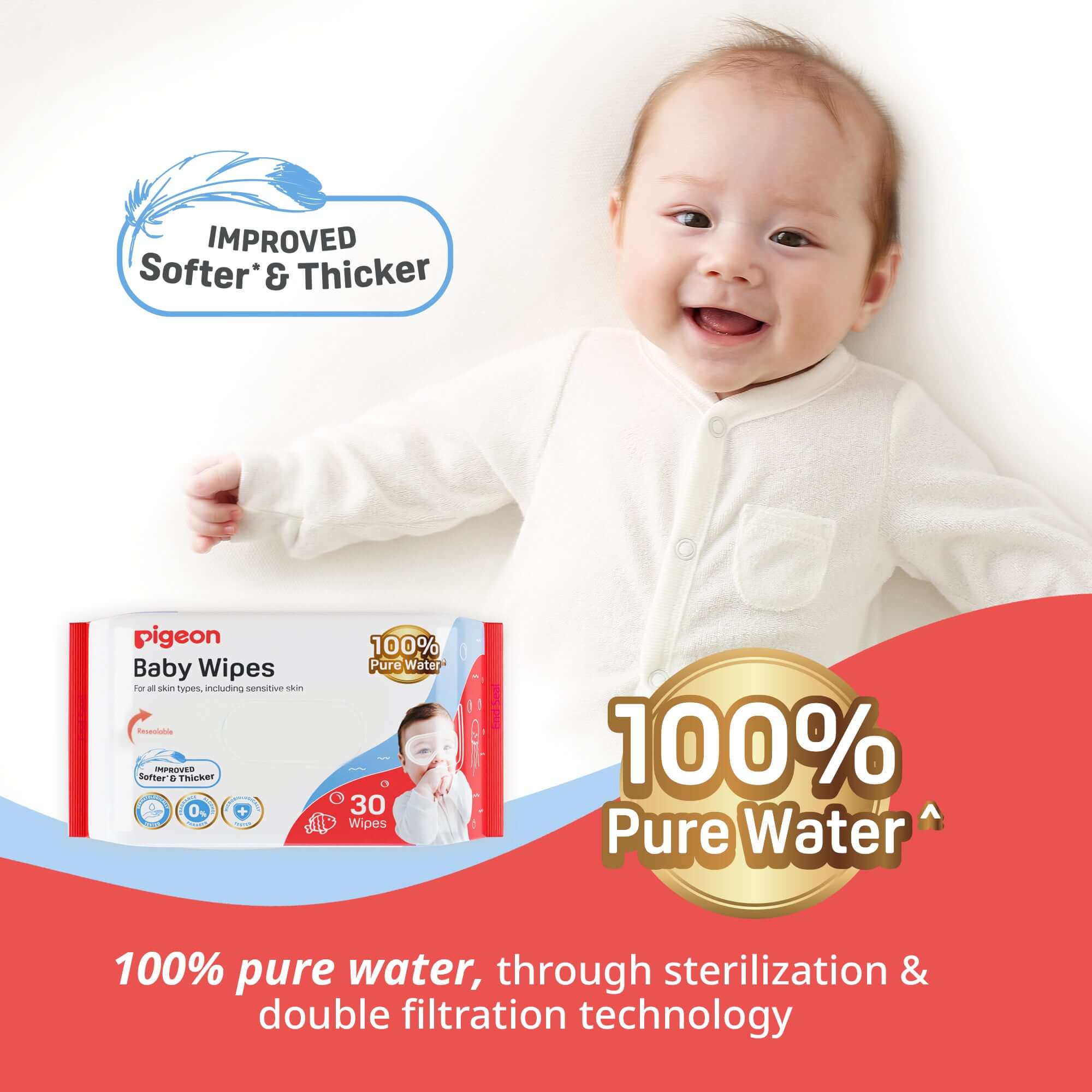 Pigeon Baby Wipes Pure Water 30S Sheets - Image 6