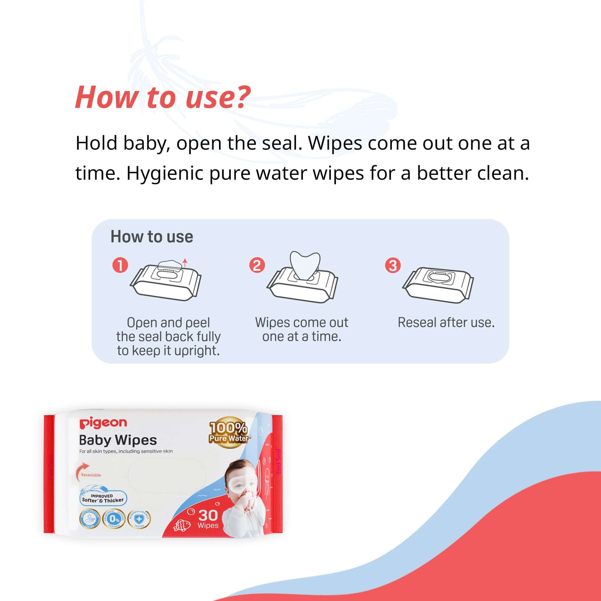 Pigeon Baby Wipes Pure Water 30S Sheets - Image 7