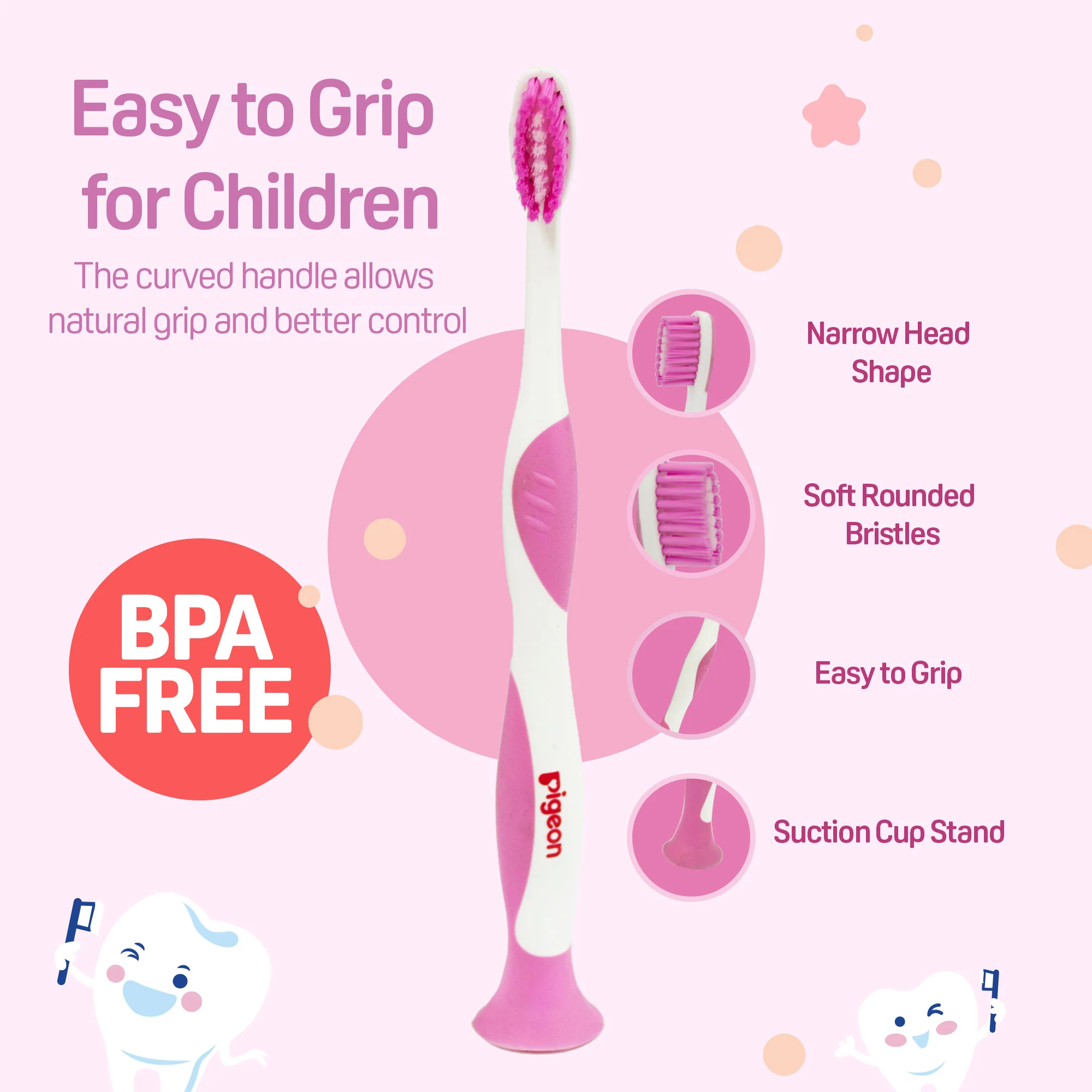 Pigeon Kids Toothbrush Pink 2-6 Years - Image 6
