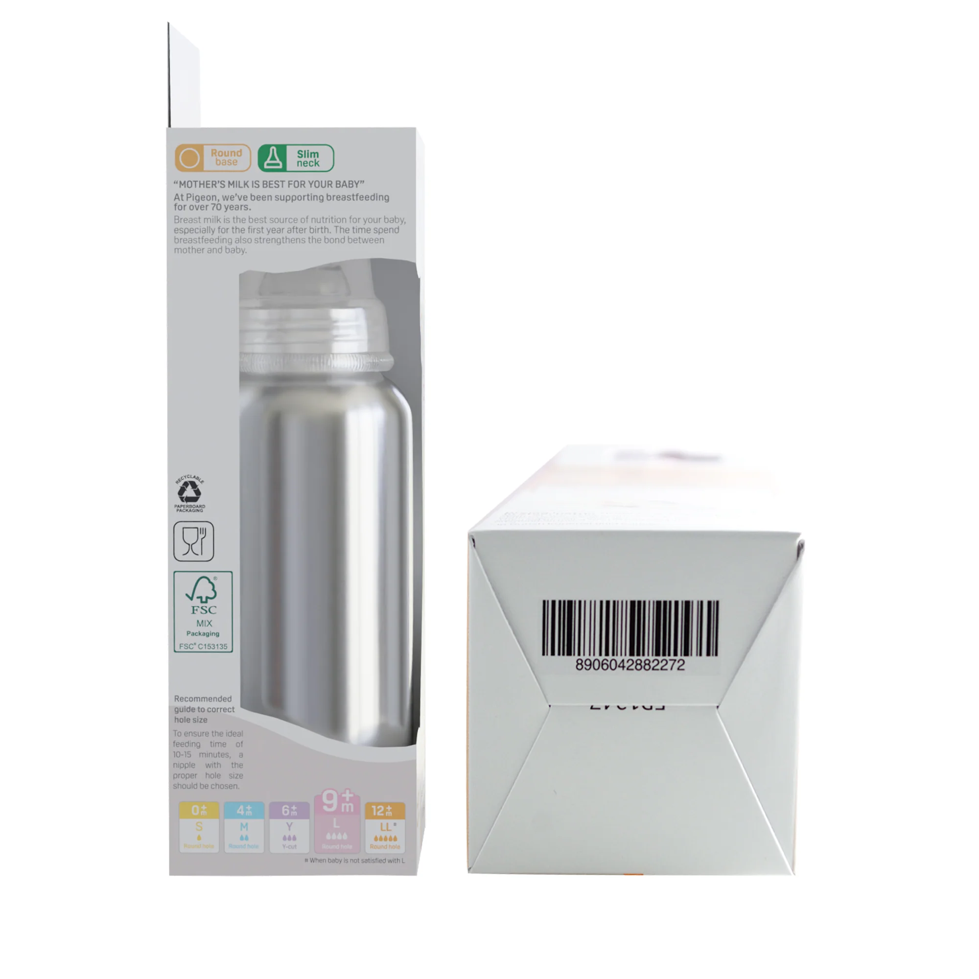 Pigeon Slim Neck Steel bottle 240ml L size with plastic hood & cap (natural) - Image 10