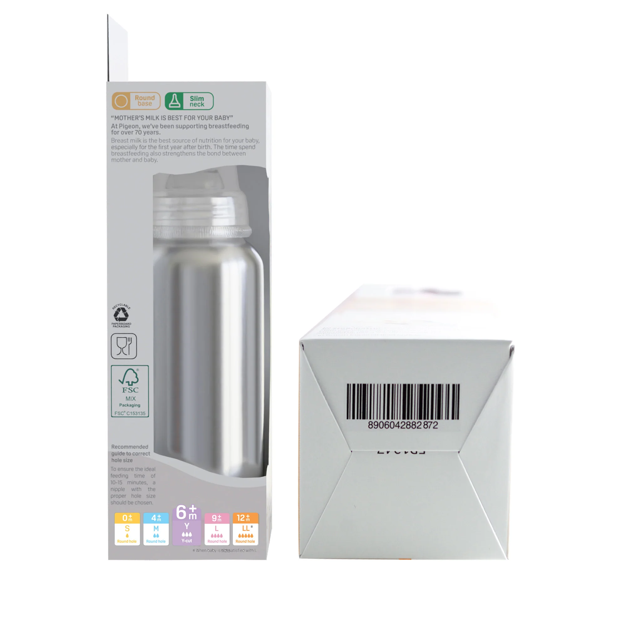 Pigeon Slim Neck steel bottle 240ml Y size with plastic hood & cap (natural) - Image 10